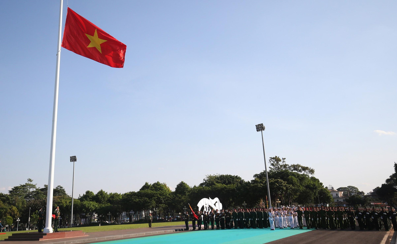 Toàn cảnh lễ Thượng cờ trong buổi tổng duyệt chiều 26/3