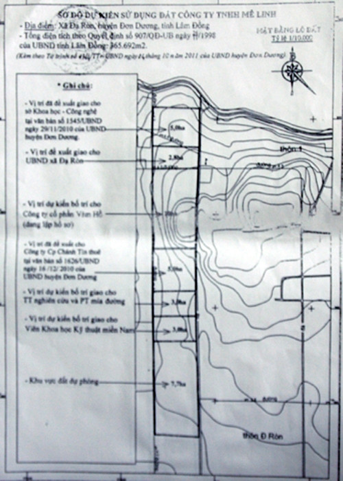 Bản vẽ lô đất từng bị UBND tỉnh Lâm Đồng thu hồi