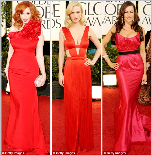 Sự xuất hiện đáng chú ý của gam màu hồng đào Angelina Jolie với chiếc váy màu xanh lộng lẫy sát vai cùng Brad Pitt Nicole Kidman và Heidi Klum Gam màu đen cổ điển, truyền thống, vẫn được ưa chuộng Helena Bonham Carte với đôi giày 2 màu và Julia Kurbatova trong chiếc váy màu xanh dương Sao đụng màu đỏ gợi cảm và quyến rũ Màu xanh dương đậm quý phái Màu trắng tinh khôi Gam màu vàng đem đến sự nổi bật cho các phái đẹp 2 quý cô béo Amber Riley and PGabourey Sidibe xuất hiện với những chiếc váy lấp lánh