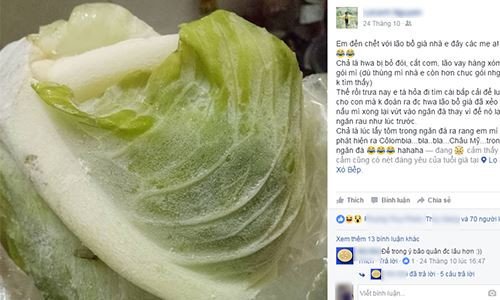  Chia sẻ chuyện chồng cất bắp cải lên ngăn đá của chị Lan Anh trên Facebook. 