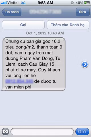 Nhiều khách hàng liên tục bị spam tin nhắn quảng cáo bất động sản