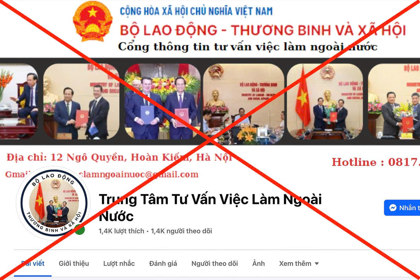 Fanpage mạo danh Bộ LĐ-TB&amp;XH. Ảnh chụp màn hình.