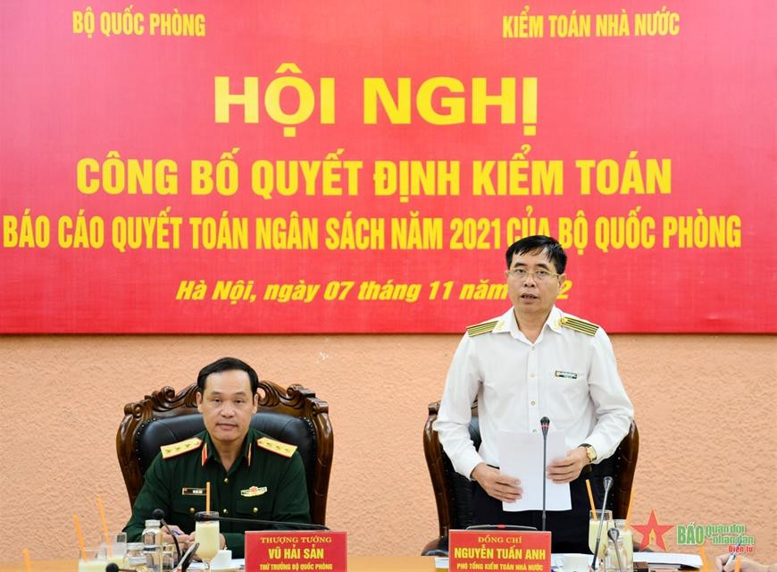 Đồng chí Nguyễn Tuấn Anh, Phó Tổng Kiểm toán Nhà nước phát biểu tại hội nghị.
