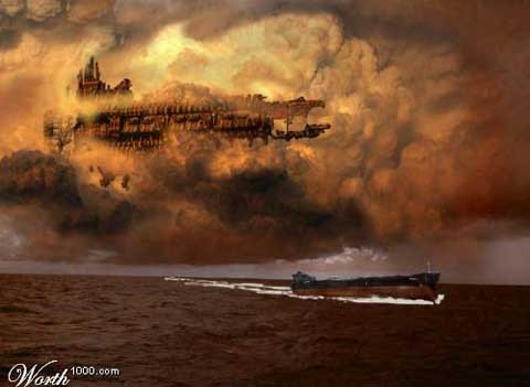 Hình ảnh mô tả một con tàu ma xuất hiện ở tam giác Bermuda