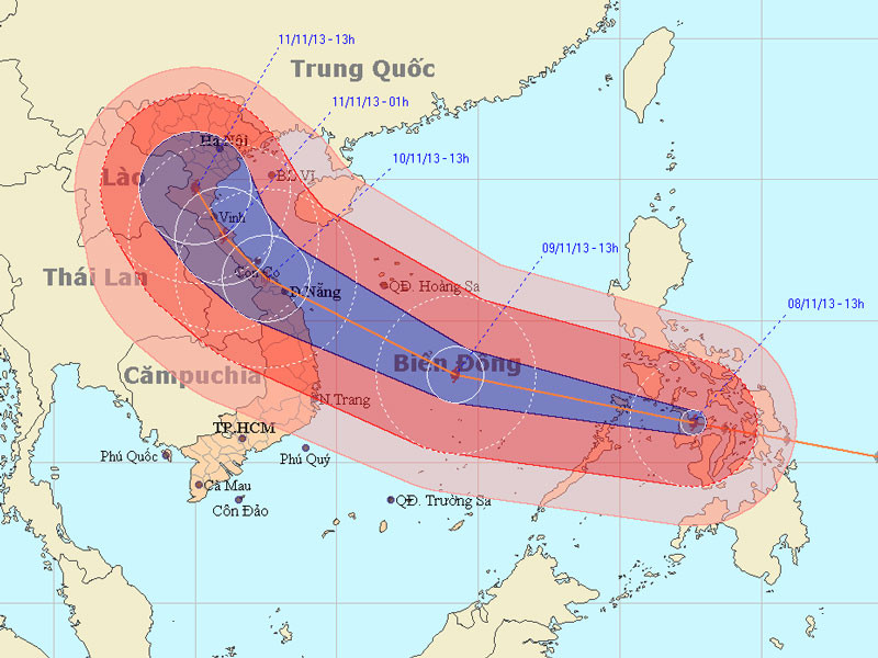 Dự báo tối nay bão HaiYan vào biển Đông