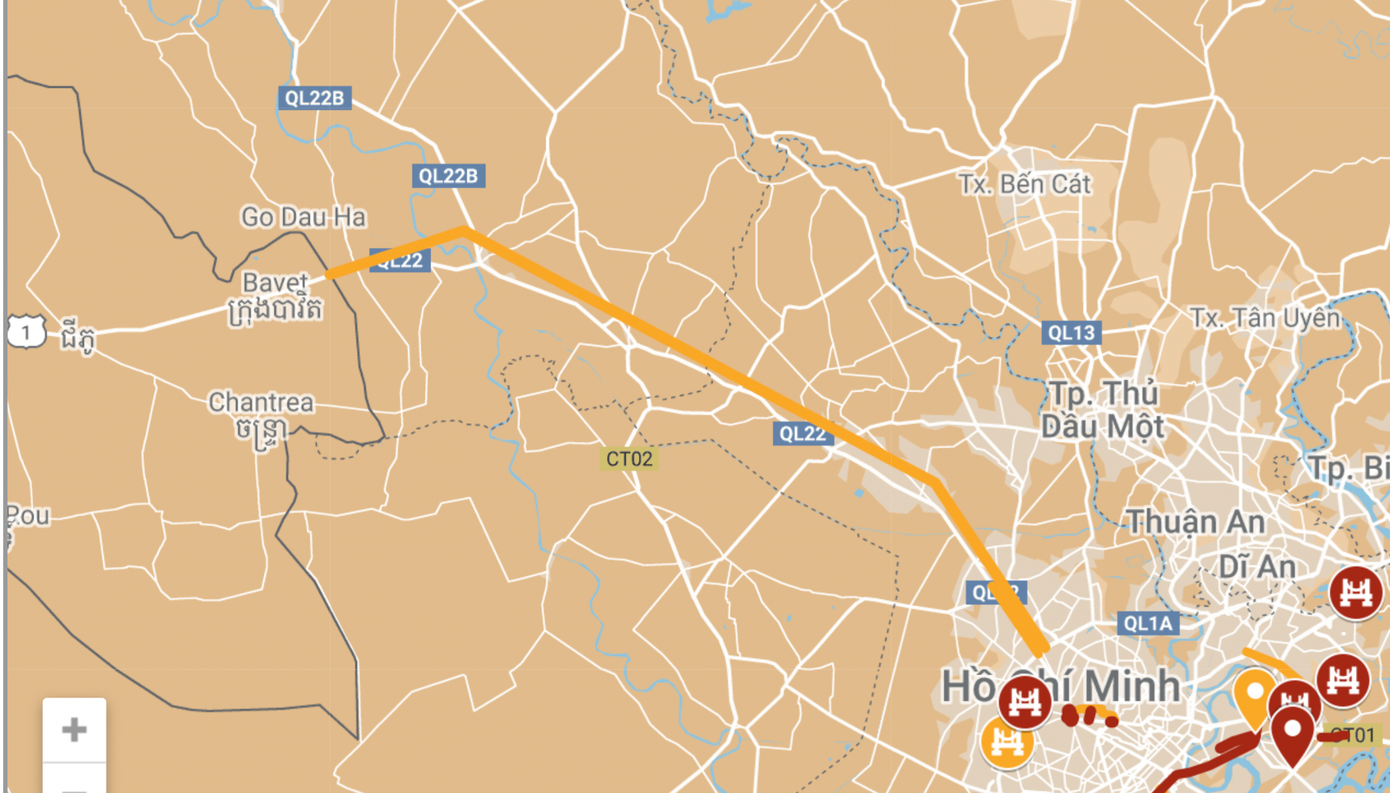 Vị trí hướng tuyến dự kiến của đường cao tốc TPHCM - Mộc Bài. Nguồn: Ban Giao thông TPHCM Vị trí hướng tuyến dự kiến của đường cao tốc TPHCM - Mộc Bài. Nguồn: Ban Giao thông TPHCM