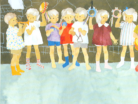 Những đứa trẻ chơi nhạc cụ - tranh của Chihiro