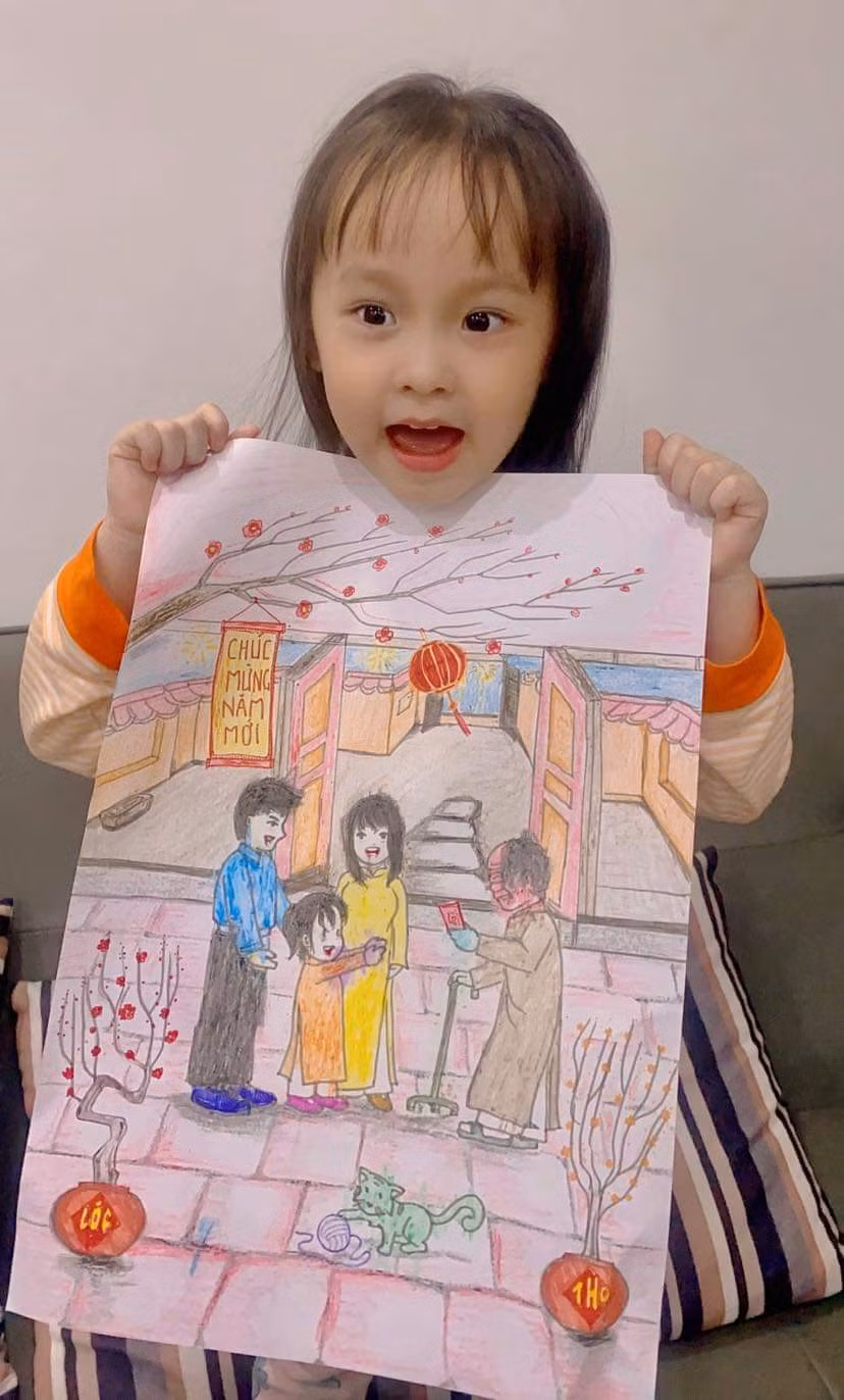 : Bức tranh giành giải nhất tại cuộc thi Màu của Tết 2024 của bé Bảo Hân