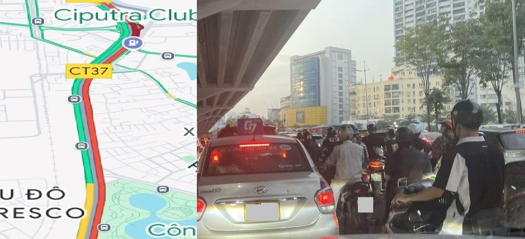 Cũng vào thời điểm trên, ùn tắc cũng kéo dài trên đường Phạm Văn Đồng kéo dài từ đường Cổ Nhuế đến đoạn trước cổng KĐT Ciputra (dài khoảng 3 km).