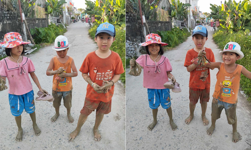 Lũ trẻ lội ruộng bắt ốc, đỉa, nòng nọc khiến chị Lê hoảng hồn. Ảnh: NVCC Lũ trẻ lội ruộng bắt ốc, đỉa, nòng nọc khiến chị Lê hoảng hồn. Ảnh: NVCC