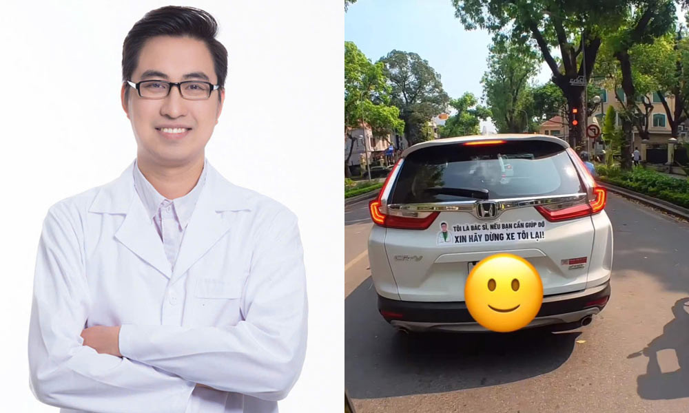Dòng chữ phía sau xe ô tô của bác sĩ Mạnh gây chú ý