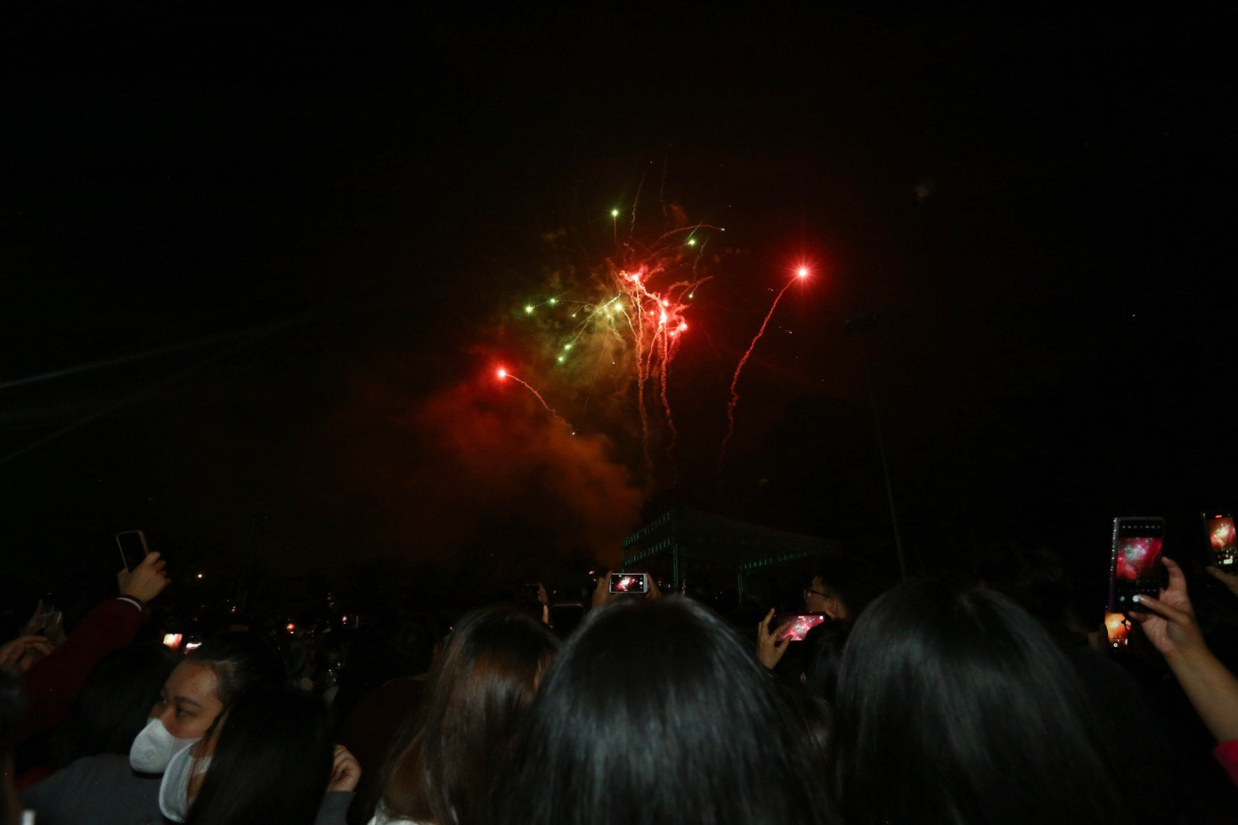 Pháo hoa rực rỡ trên bầu trời dưới sự phấn khích của người dân và du khách.