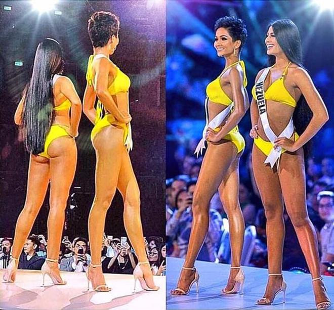 Tại cuộc thi năm đó, Sthefany Gutiérrez và H'Hen Niê trình diễn ngay sát nhau nên thường xuyên có những khoảnh khắc đọ dáng trên sân khấu. Có thể dễ dàng nhận thấy Sthefany Gutiérrez có body dày và đầy đặn hơn H'Hen Niê khá nhiều.
