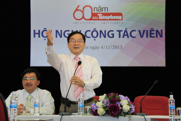 Tổng Biên tập Lê Xuân Sơn phát biểu tại Hội nghị. Ảnh: Trường Phong