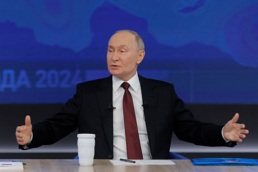 Tổng thống Nga Vladimir Putin trong cuộc họp báo và phiên hỏi đáp ngày 19/12. (Ảnh: Reuters)