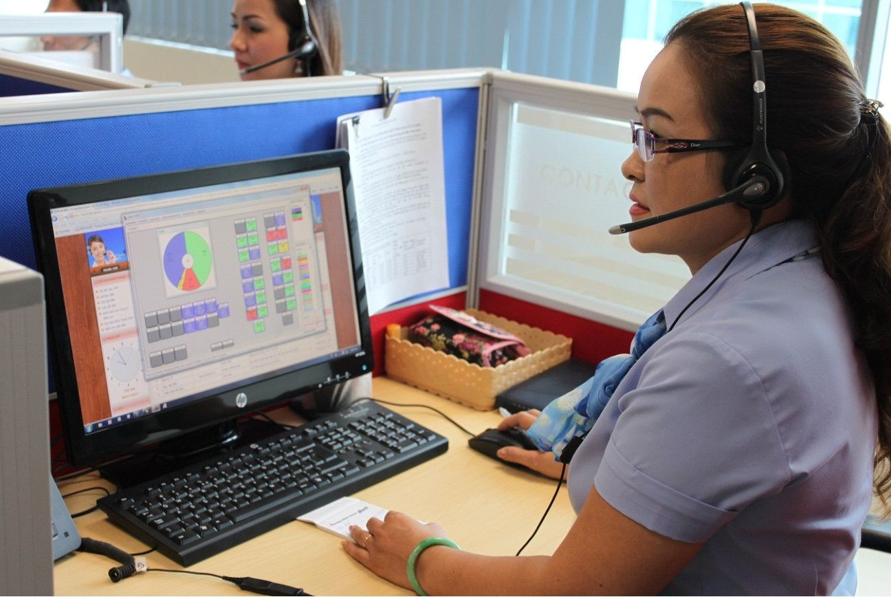 Nhân viên Tổng đài Chăm sóc khách hàng EVNHCMC tiếp nhận ý kiến của khách hàng sử dụng điện Nhân viên Tổng đài Chăm sóc khách hàng EVNHCMC tiếp nhận ý kiến của khách hàng sử dụng điện