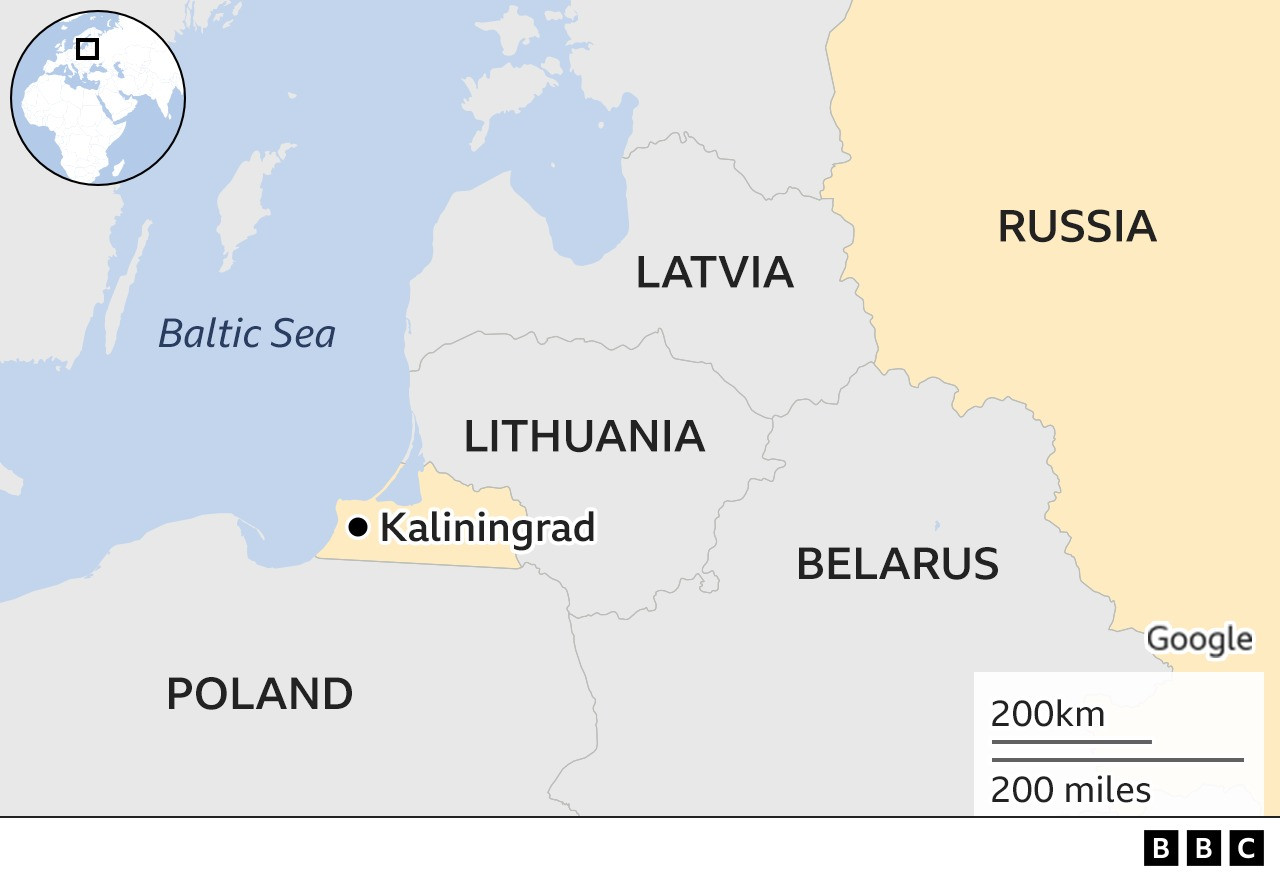 Kaliningrad nằm giữa Lithuania và Ba Lan. (Bản đồ: BBC)