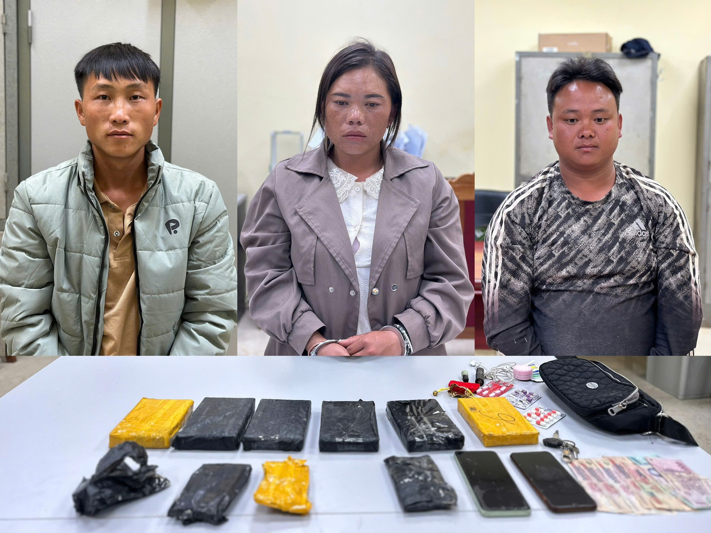 Các đối tượng cùng số tang vật bị thu giữ. Ảnh: Công an tỉnh Sơn La.