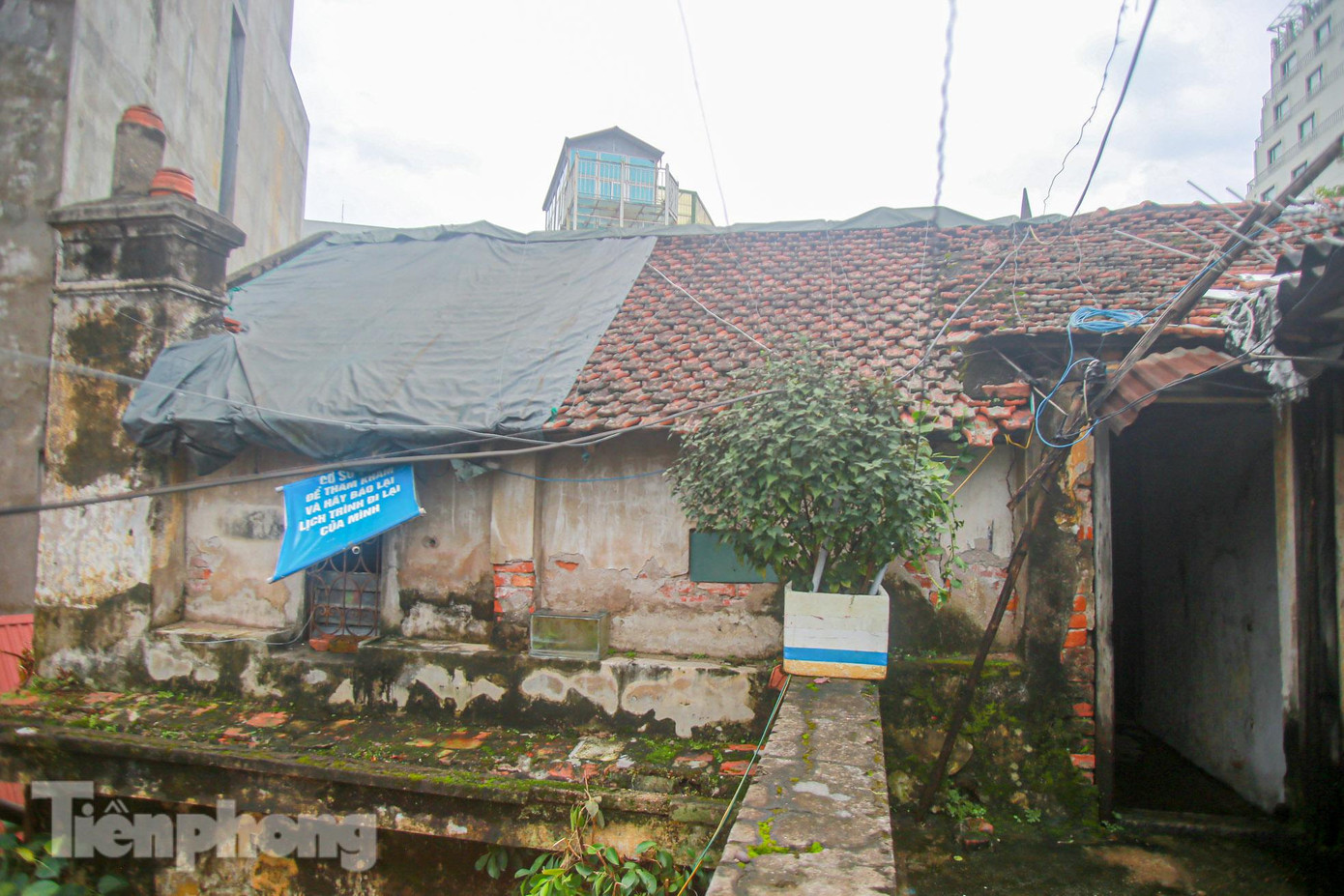 Chú Trần Quốc Tế đã làm bảo vệ ở đây được 12 năm với căn phòng nho nhỏ khoảng 10m2 tại cổng ra vào. “Tòa nhà này rêu phong, tường vỡ, xuống cấp bao nhiêu năm nay rồi. Thời Viện Kiểm nghiệm được phân về đây làm, họ cũng đã sửa chữa nhưng cũng không dám làm việc tại đây nên phải thuê nhà ở chỗ khác”, chú Quốc Tế chia sẻ.