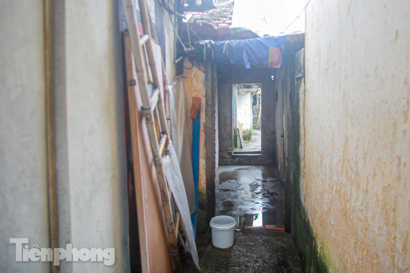 Khung cảnh nhếch nhác khác hẳn với cái bề ngoài bề thế của khu biệt thự.