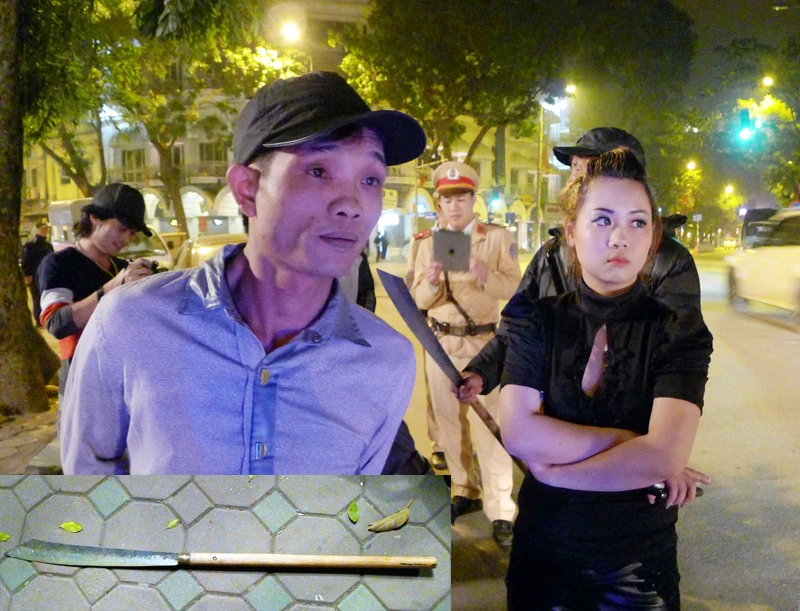 Đối tượng Nguyễn Hùng Sơn và thanh đao thu được trên xe