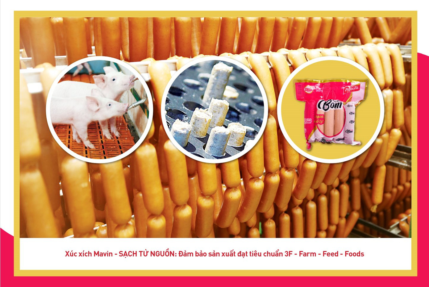 Mavin Foods nổi tiếng với các sản phẩm xúc xích như Mavinia, HotDog, Berliner, Vealino, Boni...