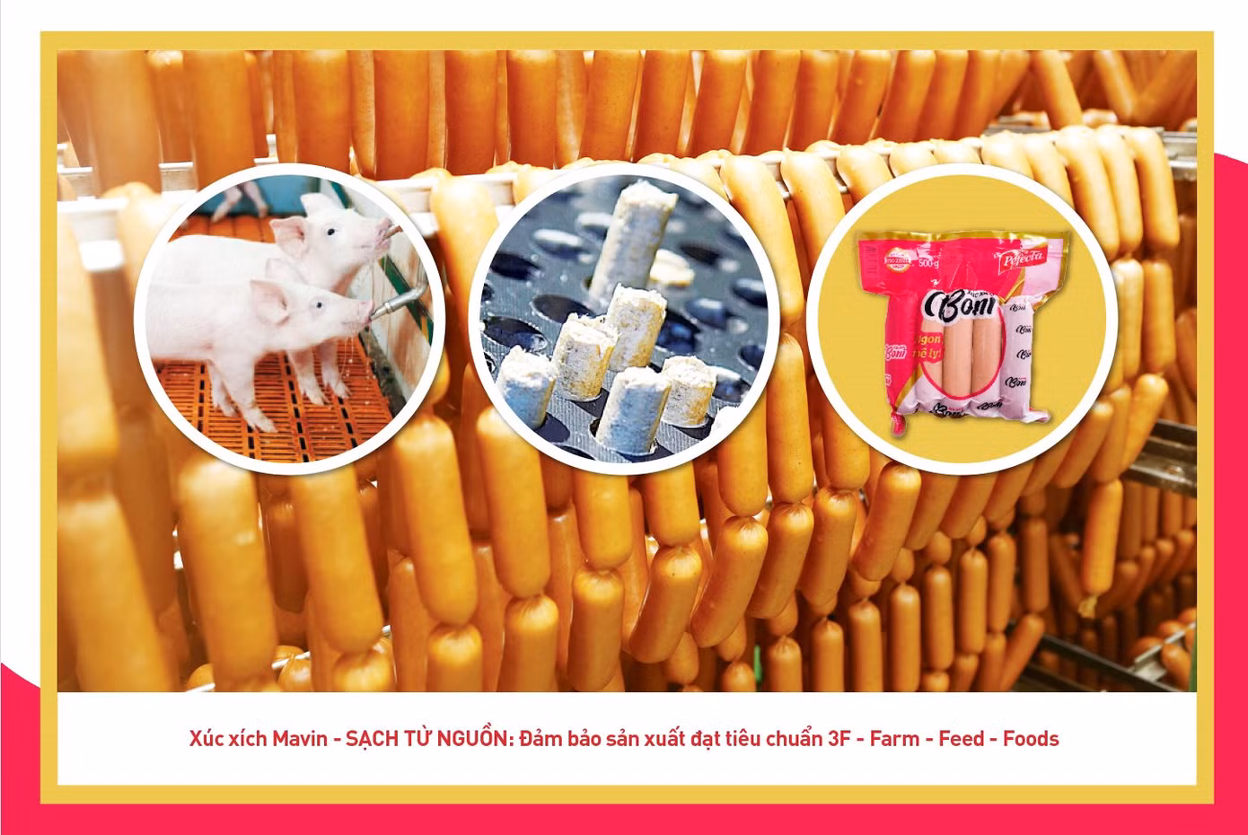 Mavin Foods nổi tiếng với các sản phẩm xúc xích như Mavinia, HotDog, Berliner, Vealino, Boni...