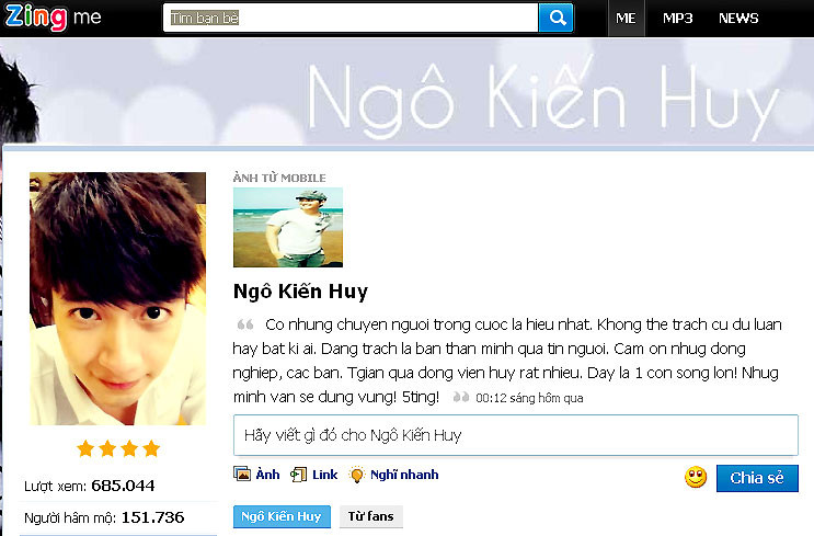 Ngô Kiến Huy chia sẻ trên trang cá nhân