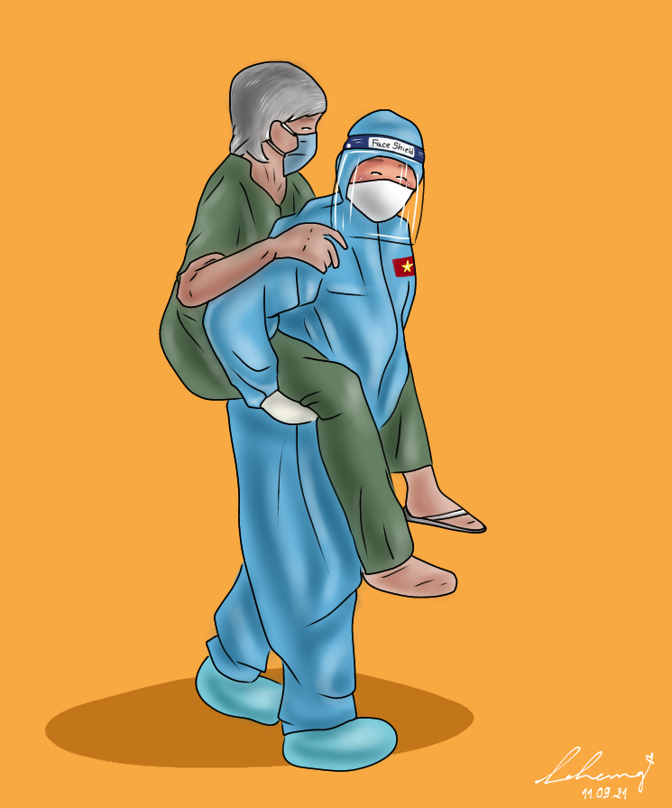 Hình ảnh bạn trẻ hỗ trợ cụ già.