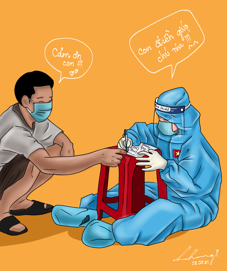 Bạn trẻ điền thông tin cá nhân giúp bà con.