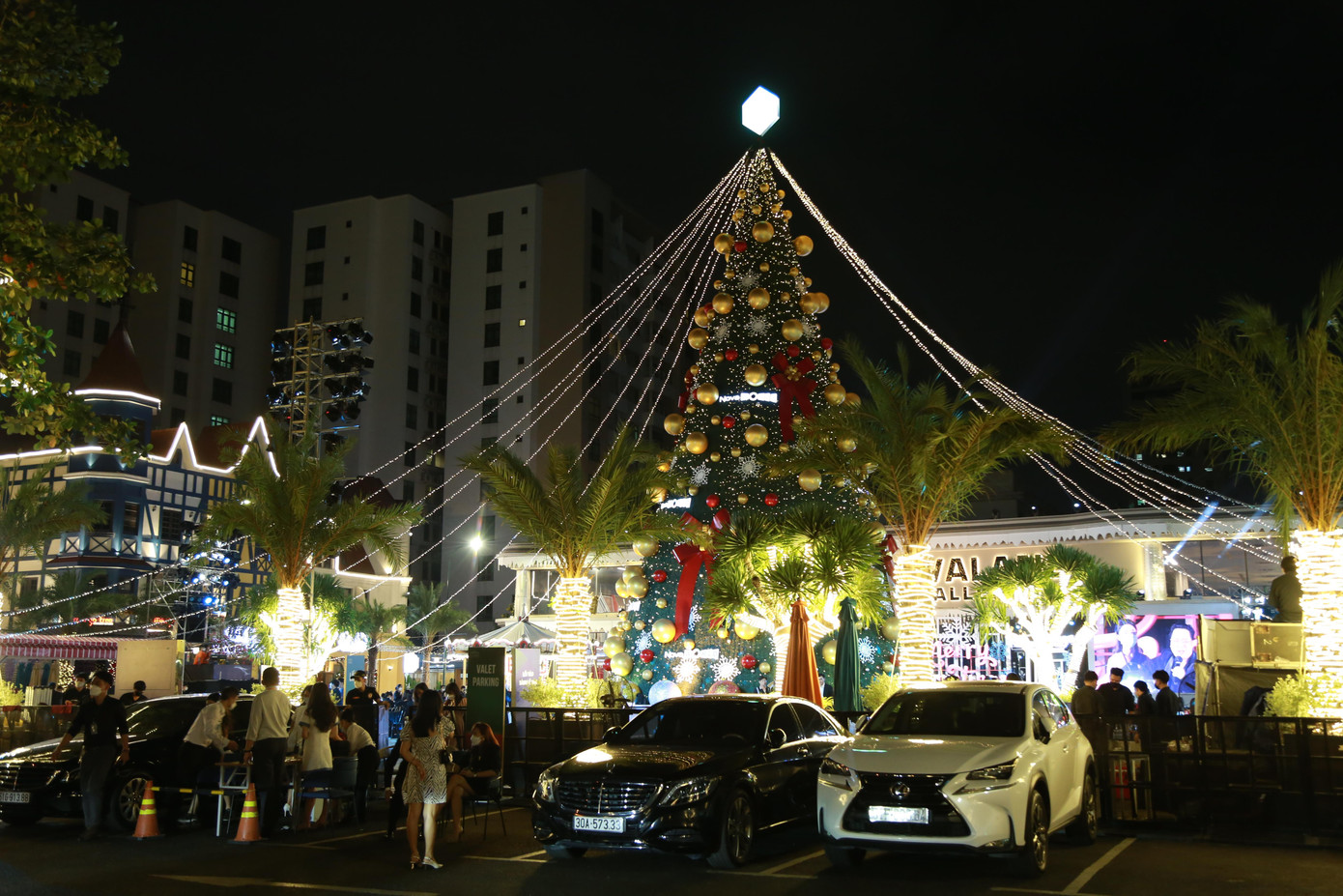 Cây thông khổng lồ vừa được dựng lên tại khu vực trung tâm TPHCM.