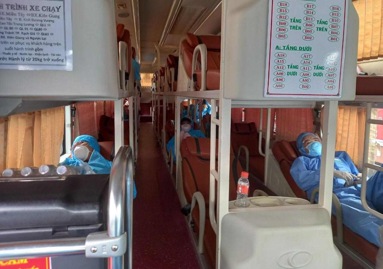 Trước mỗi chuyến xe, người dân được yêu cầu xét nghiệm COVID-19 để đảm bảo an toàn cho mọi người trên suốt hành trình hồi hương. Hành khách cũng tuân thủ việc mặc đồ bảo hộ, đeo khẩu trang xuyên suốt chuyến đi.