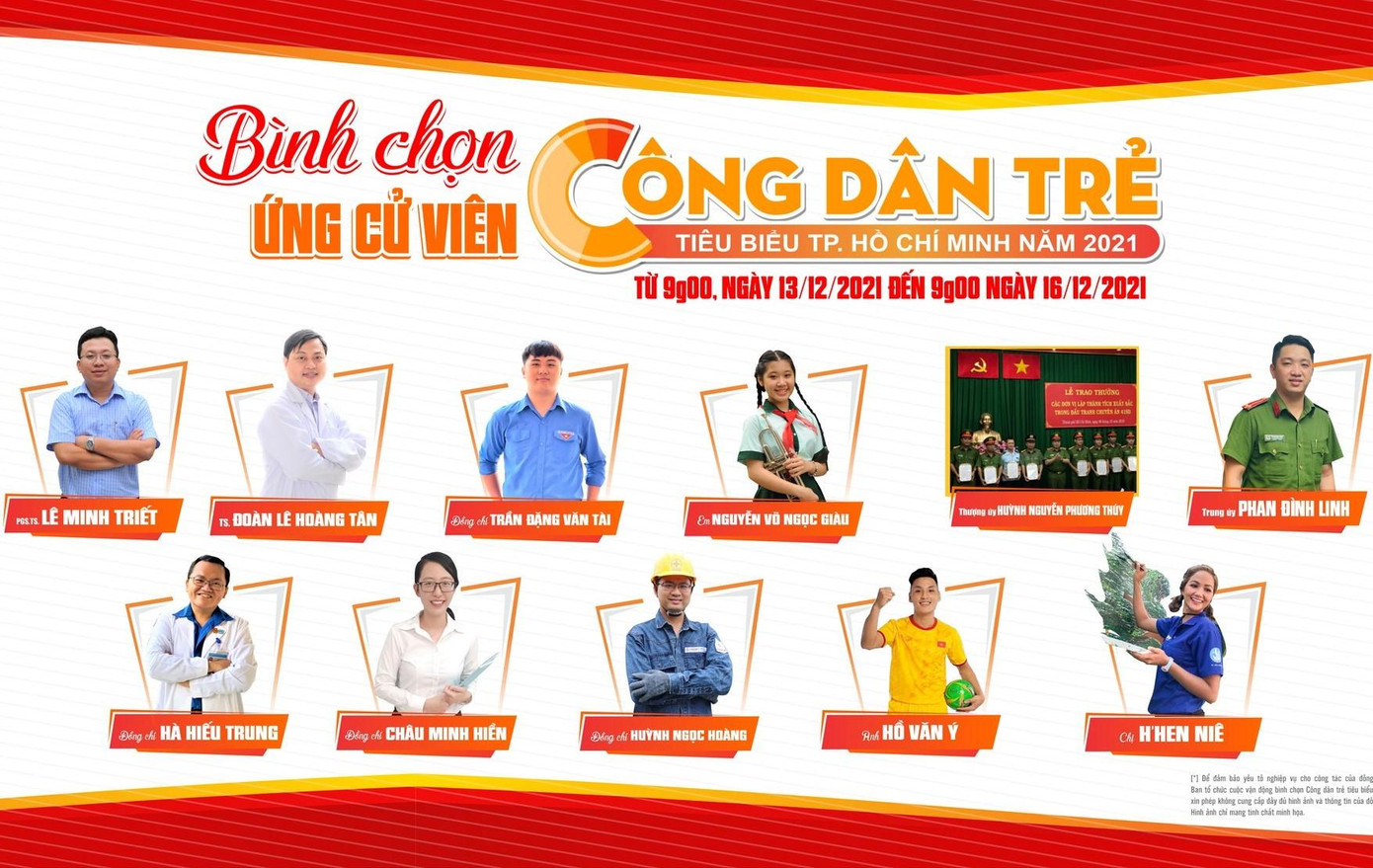 11 ứng cử viên danh hiệu "Công dân trẻ tiêu biểu TPHCM" năm 2021 (Ảnh: Thành Đoàn TPHCM)