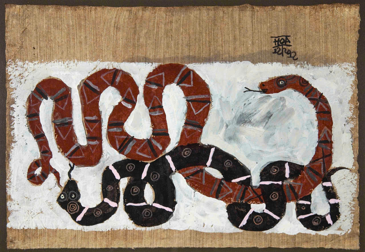 Tranh rắn của họa sĩ Đặng Xuân Hoà. Ảnh: Bảo tàng Quang San cung cấp