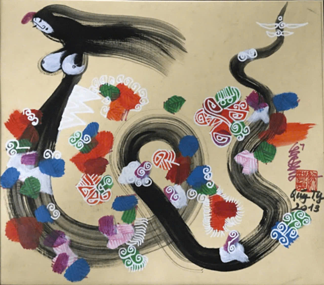 Tranh rắn của họa sĩ Lê Trí Dũng. Ảnh: Bảo tàng Quang San cung cấp