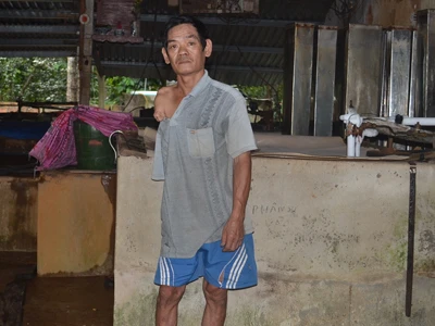 Ông Nguyễn Văn Nhung hứa sẽ chịu trách nhiệm trước pháp luật nếu ai xác nhận được ông còn ngồi lái xe bỏ đá lạnh sau khi ông ký vào cam kết với Công an Hoài Nhơn cách đây 3 năm. Anh: Việt Hương