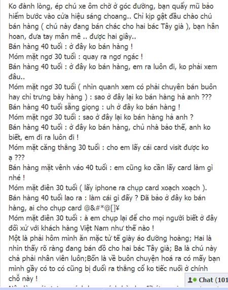 Câu chuyện của một khách hàng Việt bị cửa hàng Việt từ chối gây nhiều bức xúc - Ảnh chụp từ Facebook. Câu chuyện của một khách hàng Việt bị cửa hàng Việt từ chối gây nhiều bức xúc - Ảnh chụp từ Facebook