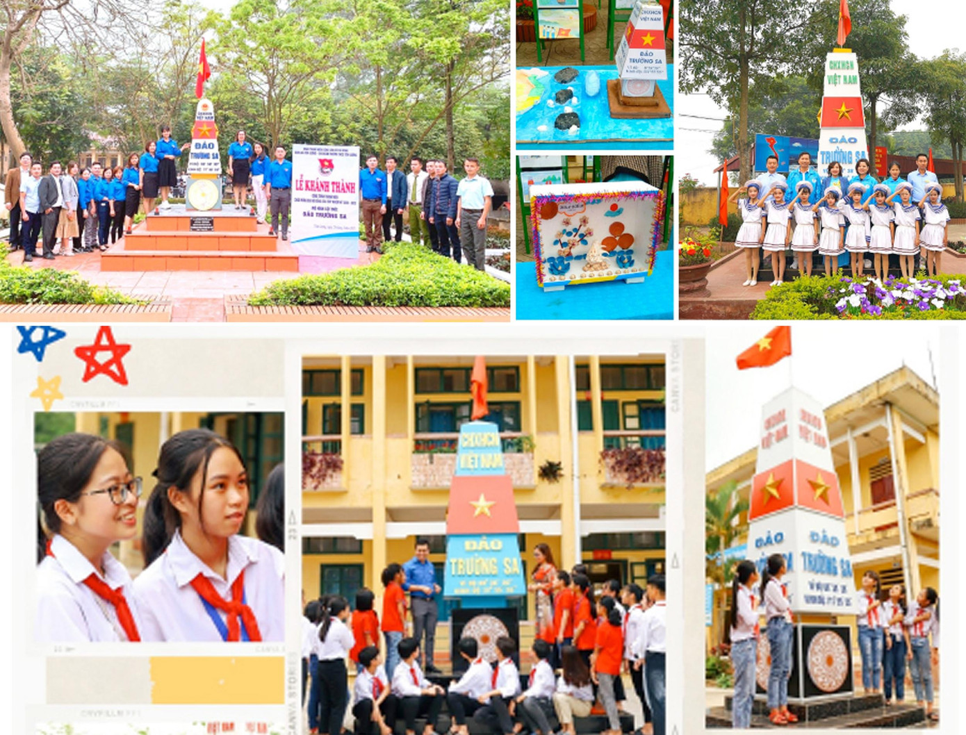 Công trình cột mốc biển đảo Trường Sa tại khuôn viên trường học huyện Cẩm Khê, Phú Thọ. Ảnh: TĐPT