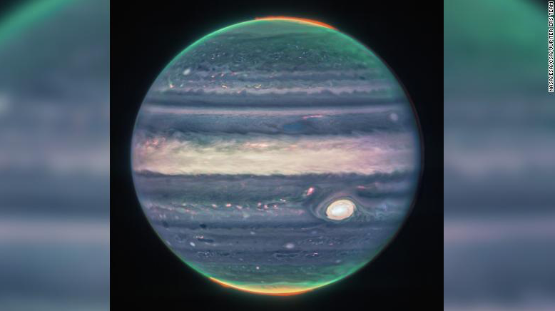 Sao Mộc hiện lên rõ nét trong bức ảnh mới được kính viễn vọng James Webb chụp. (Ảnh: NASA)