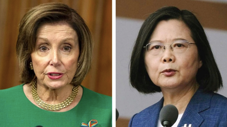 Chủ tịch Hạ viện Mỹ Nancy Pelosi (trái) và nhà lãnh đạo Đài Loan Thái Anh Văn