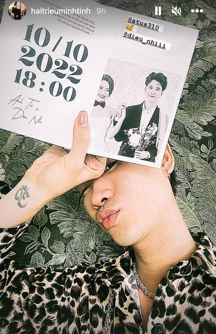 18h ngày 10/10, Anh Tú, Diệu Nhi trở thành vợ chồng trong sự chứng kiến của đông đảo bạn bè thân thiết. Trước đó, bức ảnh khoe giấy đăng ký kết hôn của cặp sao đã gây sốt mạng xã hội.