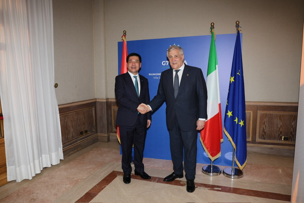 Bộ trưởng Nguyễn Hồng Diên và Phó Thủ tướng kiêm Bộ trưởng Bộ Ngoại giao và Hợp tác quốc tế Italia Antonio Tajani.