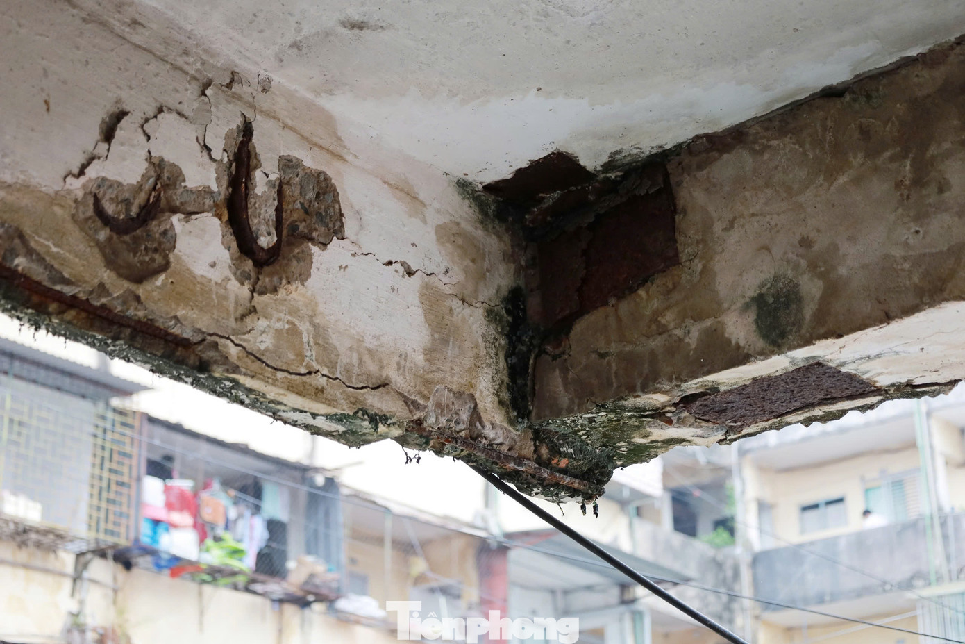 Nước từ tầng trên thấm xuống tầng dưới, đặc biệt là khu vệ sinh, do mỗi gia đình đều từng sửa chữa theo nhu cầu riêng, khiến khu nhà xuống cấp nhanh.