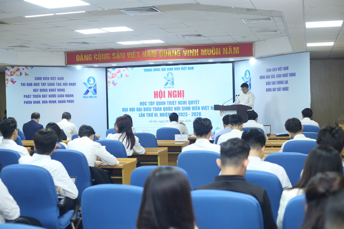 Hội nghị nghiên cứu, học tập, quán triệt và tuyên truyền Nghị quyết Đại hội đại biểu toàn quốc Hội Sinh viên Việt Nam lần thứ XI, nhiệm kỳ 2023 – 2028. Ảnh: Bảo Anh