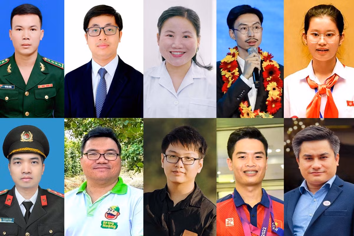 Chân dung 10 gương mặt trẻ Việt Nam tiêu biểu năm 2023 (từ trái qua): Đại uý Vũ Văn Cường; TS Bác sĩ Ngô Quốc Duy; TS Hà Thị Thanh Hương; Ca sĩ Đen Vâu; Đặng Cát Tiên; Đại uý Lê Thế Văn; Đặng Dương Minh Hoàng; Đinh Cao Sơn; xạ thủ Phạm Quang Huy; Nguyễn Xuân Lục Chân dung 10 gương mặt trẻ Việt Nam tiêu biểu năm 2023 (từ trái qua): Đại uý Vũ Văn Cường; TS Bác sĩ Ngô Quốc Duy; TS Hà Thị Thanh Hương; Ca sĩ Đen Vâu; Đặng Cát Tiên; Đại uý Lê Thế Văn; Đặng Dương Minh Hoàng; Đinh Cao Sơn; xạ thủ Phạm Quang Huy; Nguyễn Xuân Lục