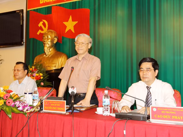 Tổng Bí thư Nguyễn Phú Trọng phát biểu tại buổi làm việc. Ảnh: TTXVN