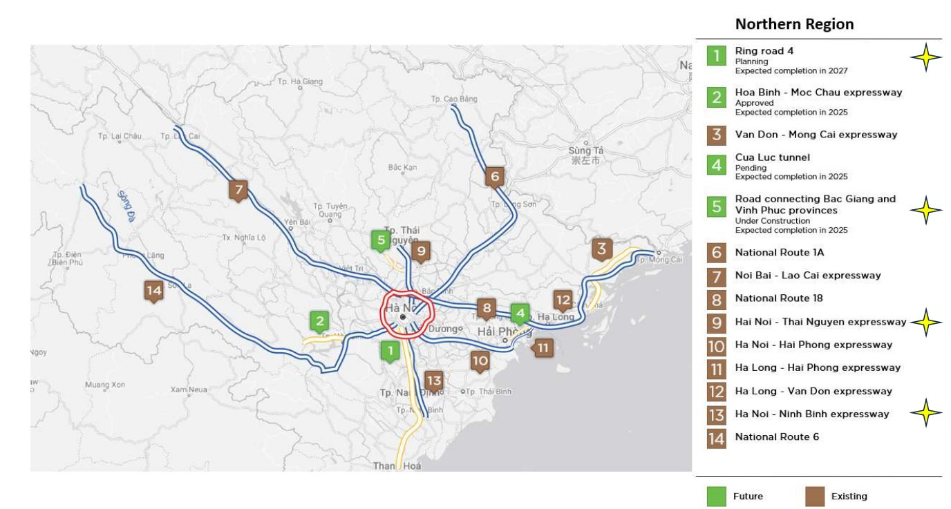 Hệ thống đường cao tốc liên tỉnh tại miền Bắc.