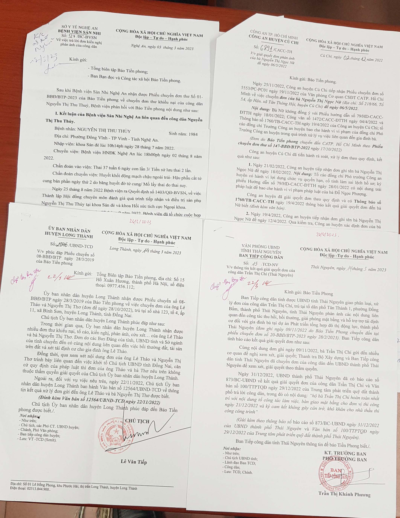 Một số văn bản trả lời báo Tiền Phong của các cơ quan chức năng