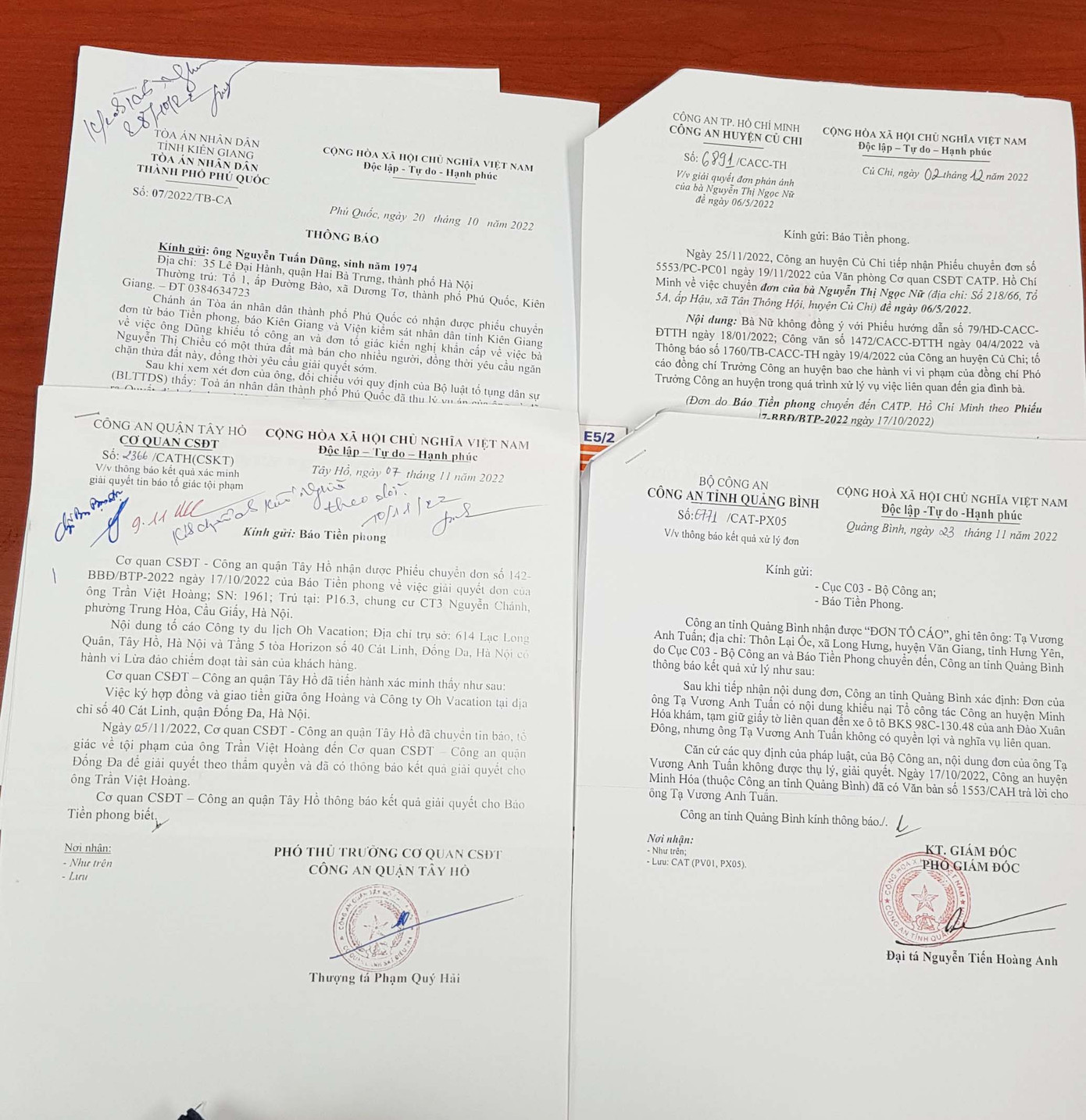 Một số văn bản trả lời báo Tiền Phong của các cơ quan chức năng