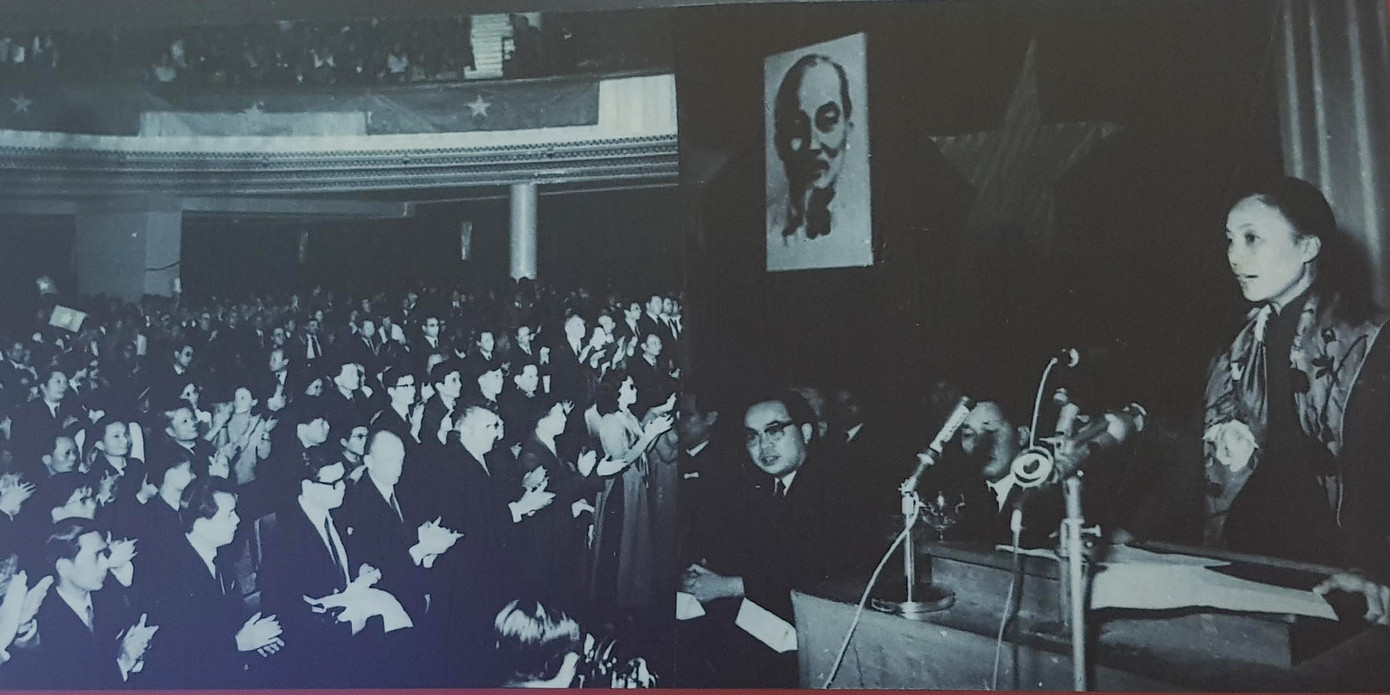 Bộ trưởng Nguyễn Thị Bình phát biểu trong cuộc mít tinh của Việt kiều Paris chào mừng đoàn đại biểu Dân tộc Giải phóng miền Nam Việt Nam đến Paris dự hội nghị bốn bên, tháng 12/1968 Bộ trưởng Nguyễn Thị Bình phát biểu trong cuộc mít tinh của Việt kiều Paris chào mừng đoàn đại biểu Dân tộc Giải phóng miền Nam Việt Nam đến Paris dự hội nghị bốn bên, tháng 12/1968